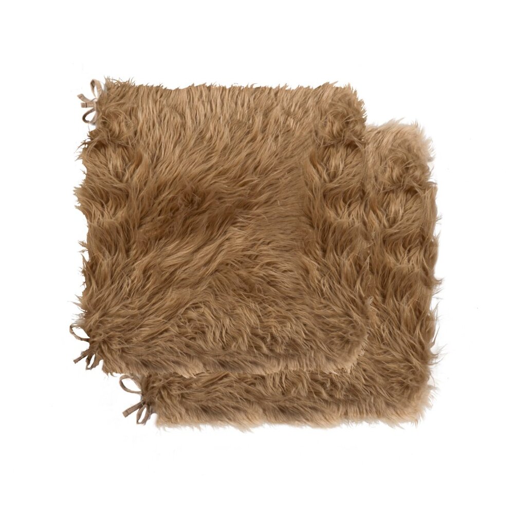Luxe Home Decor Laredo Faux Sheepskin Chair Pad | 2-Piece | Tan | 17"x17"